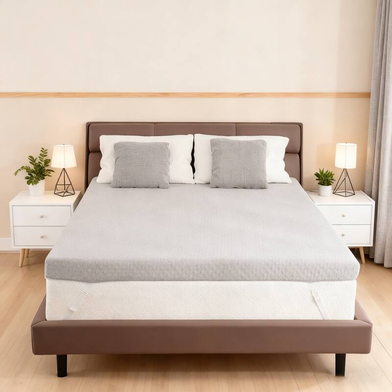 Front. Vipbear - 3" Full Size Firm Reversible Mattress,High-Density Memory Foam Bed Topper with Removable Cover,75" x 54" - Gray.