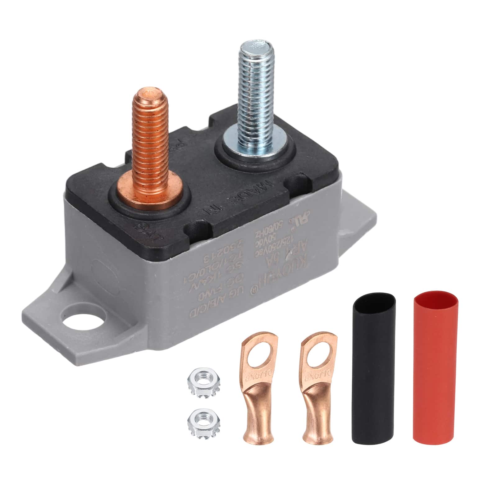 Unique Bargains - DC 50V AC 125/250V 5A Circuit Breaker, Auto Reset Stud Bolt Type with Screws, Nuts, Wire Clamps, Heat Shrink Tubing - Gray price history on PriceWatchPro