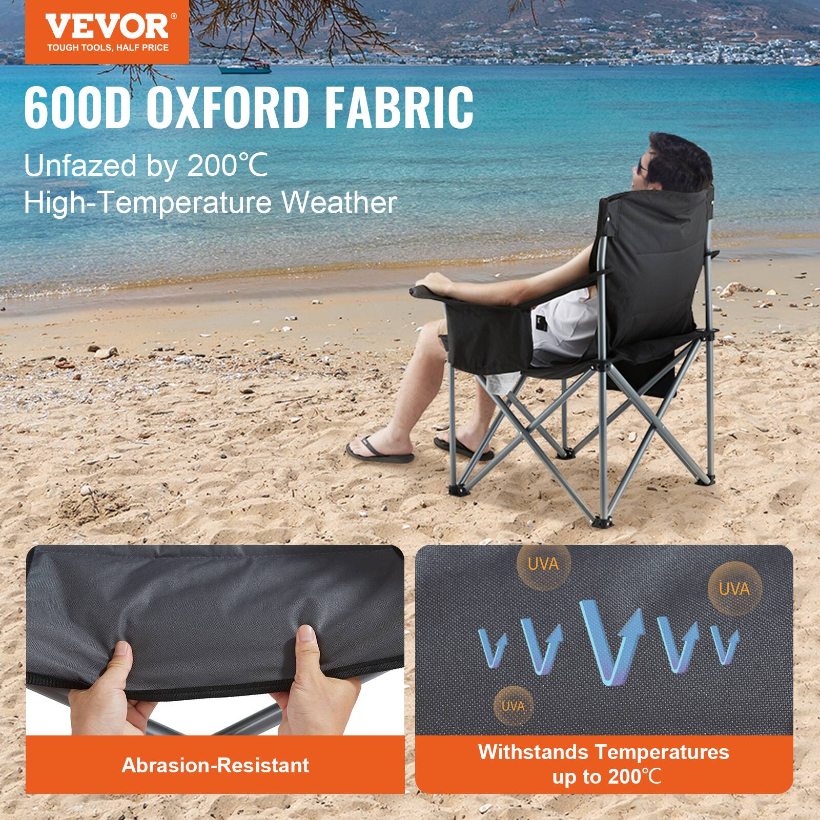 VEVOR TOUGH TOOLS, HALF PRICE 600D OXFORD FABRIC Unfazed by 200°C High-Temperature Weather UVA UVA wVw V V V V V UVA Abrasion-Resistant Withstands Temperatures up to 200°C