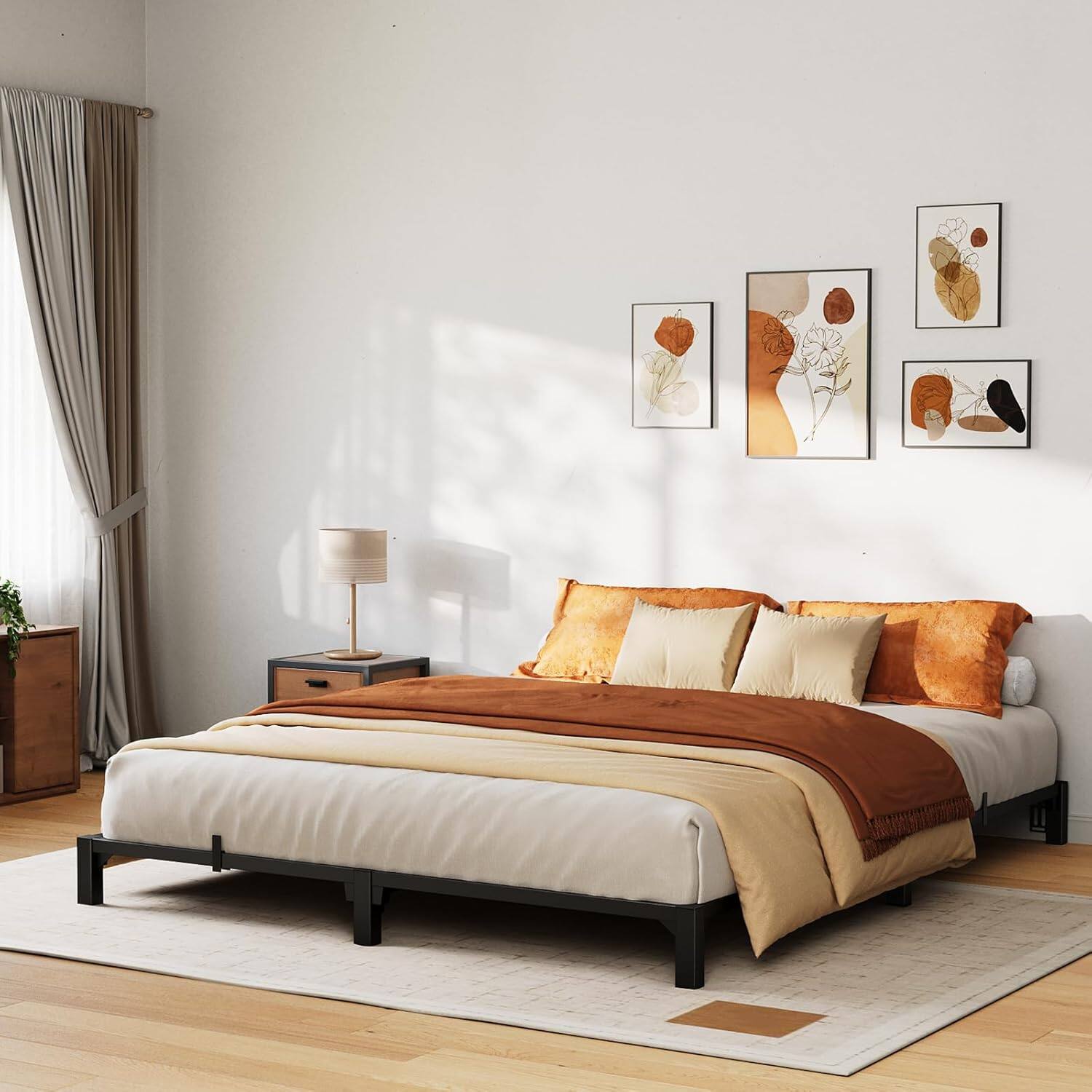 Alt View 2. Homhougo - 6 in Full Bed Frame, Heavy Duty Metal Platform Bed Frame with Durable Iron Slat Support and Legs, No Box Spring - 6 Inch.