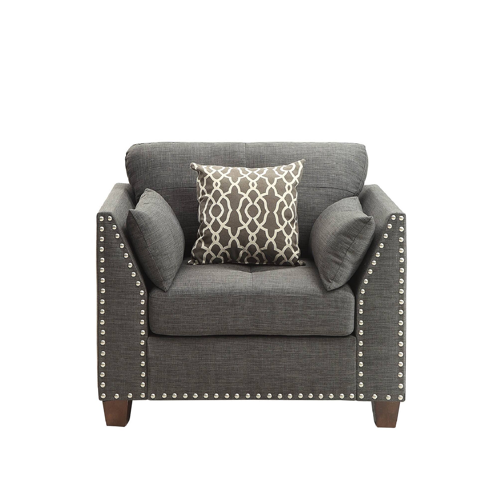 Alt View 1. Manhattan Lane - 34 Inch Wide Nailhead Fabric Upholstered Accent Chair - Gray.