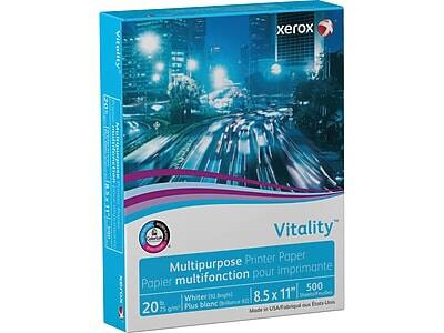 Vitality Xerox  
20 Vitality Printer Paper  
Multipurpose Printer Paper  
Papier multifonction pour imprimante  
500 Sheets  
8.5 x 11"  
Whiter than White  
Plus Blanc  
Made in USA