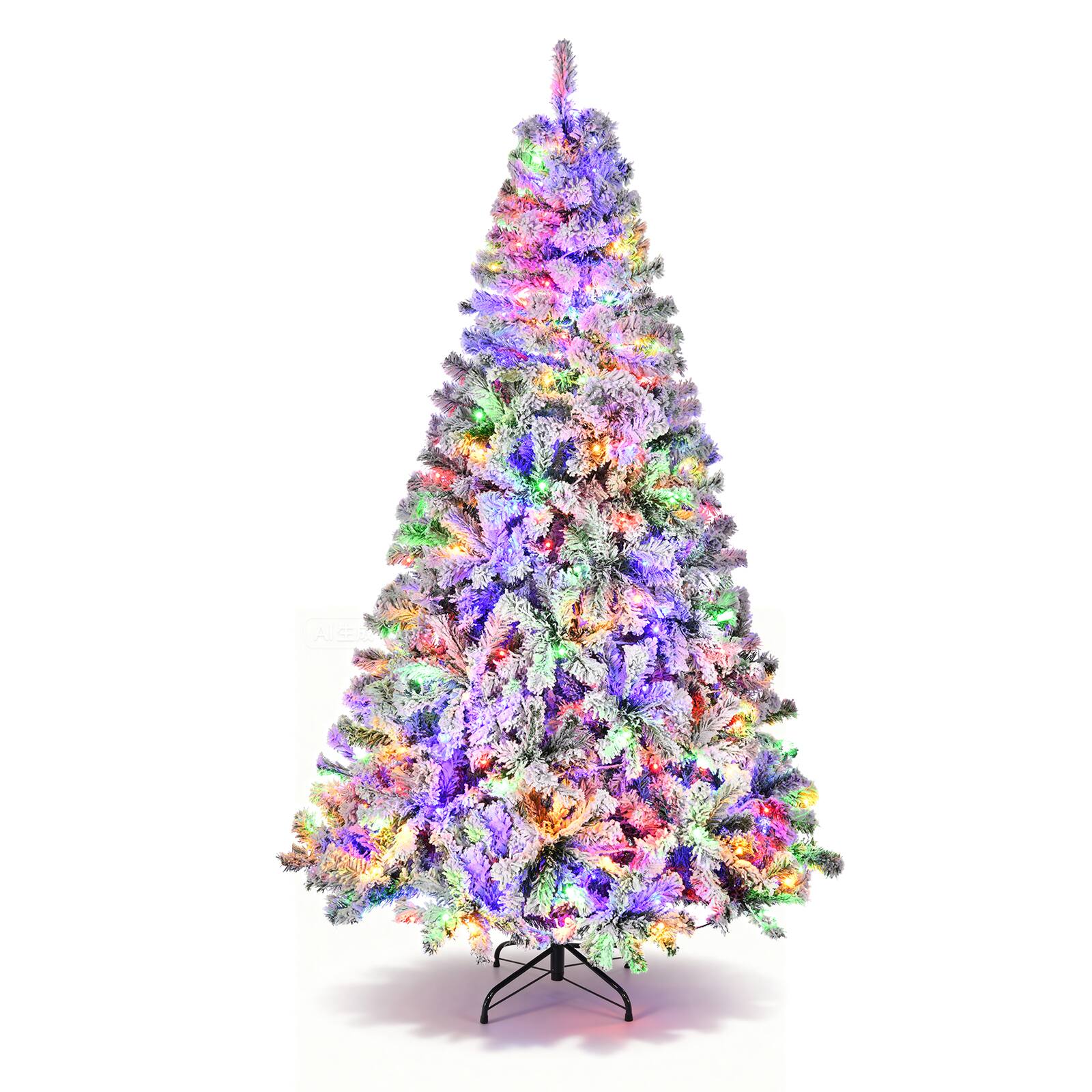 Angle. Sugift - 7.5ft Pre-Lit Artificial Christmas Tree Snow Flocked Xmas Tree W/ Remote-Controlled 550 Multi-Color Lights Decor - Pink.