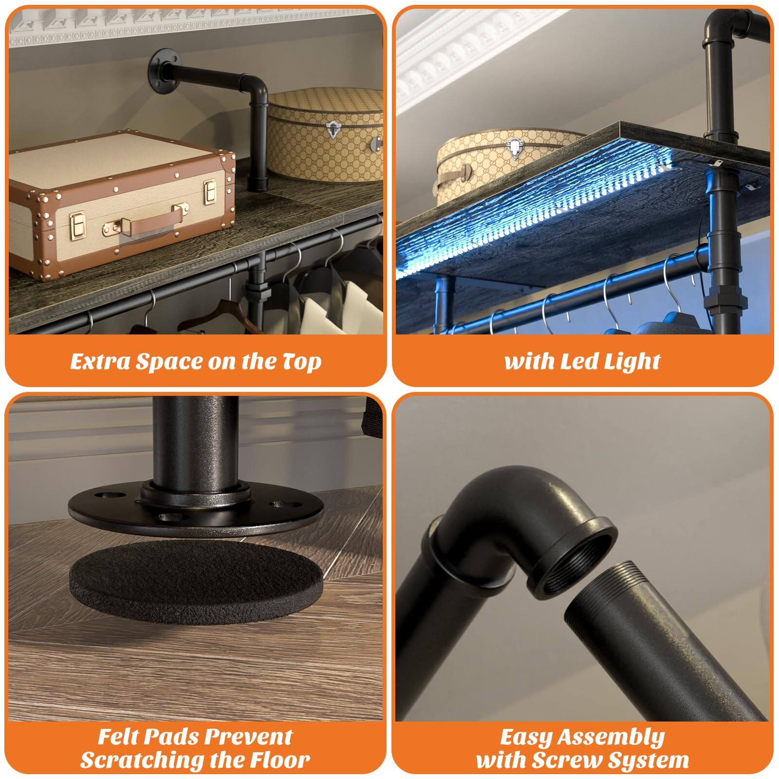 Extra Space on the Top  
with Led Light  
Felt Pads Prevent Scratching the Floor  
Easy Assembly with Screw System
