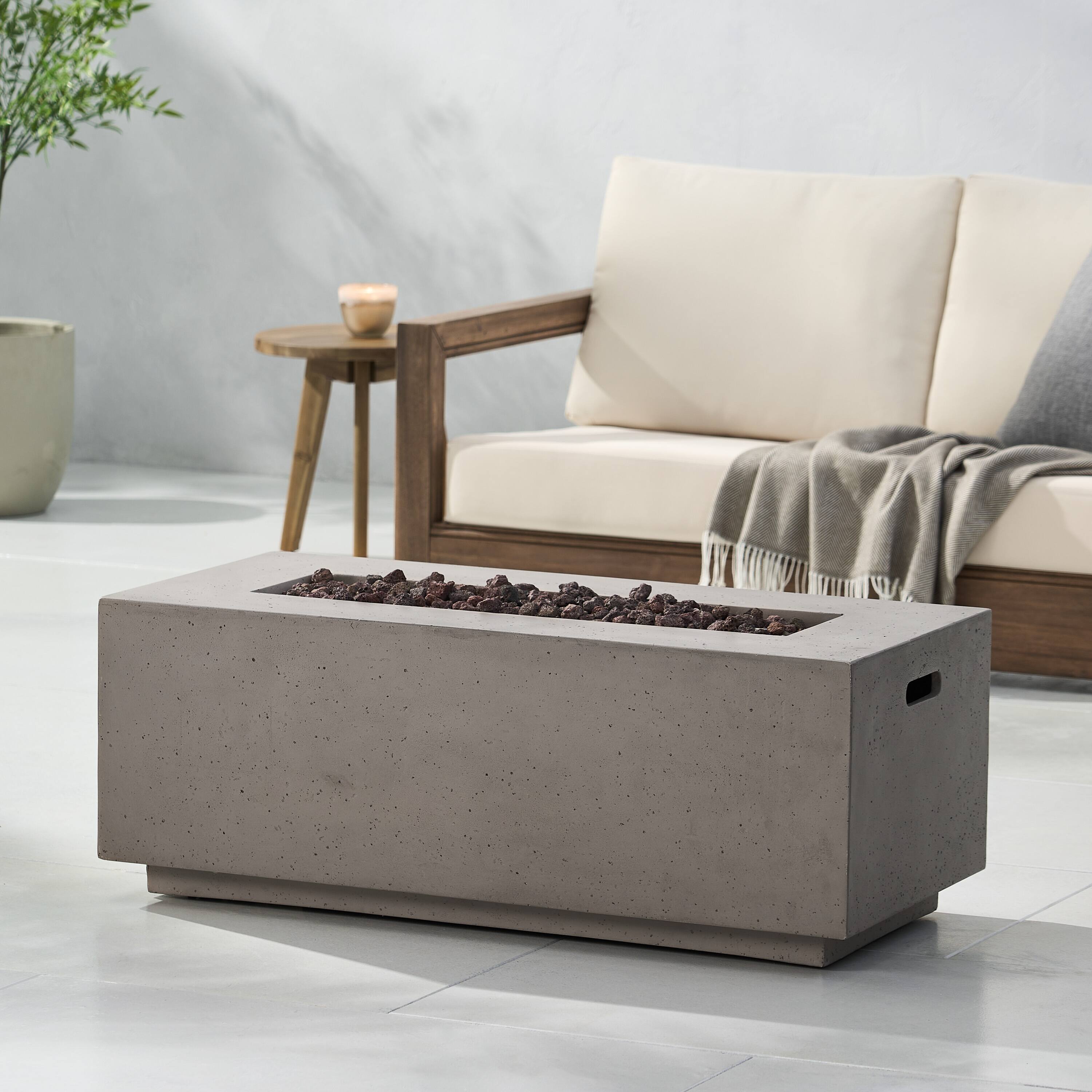 Left. APRILSOUL - 40 inch Outdoor 40000 BTU Rectangular MgO Concrete Propane Fire Pit Dark Grey - LIGHT GREY.