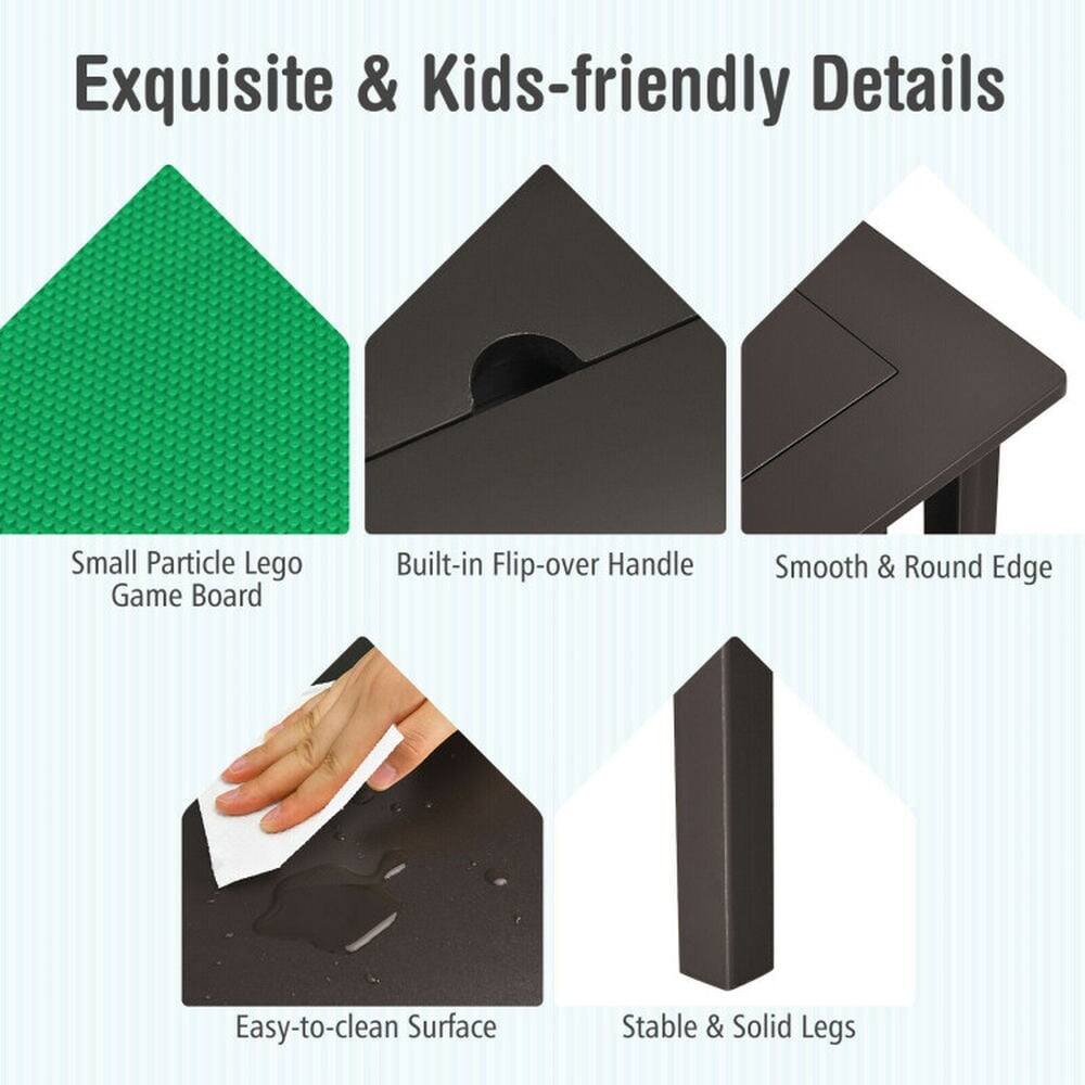Exquisite & Kids-friendly Details

- Small Particle Lego Game Board
- Built-in Flip-over Handle
- Smooth & Round Edge
- Easy-to-clean Surface
- Stable & Solid Legs