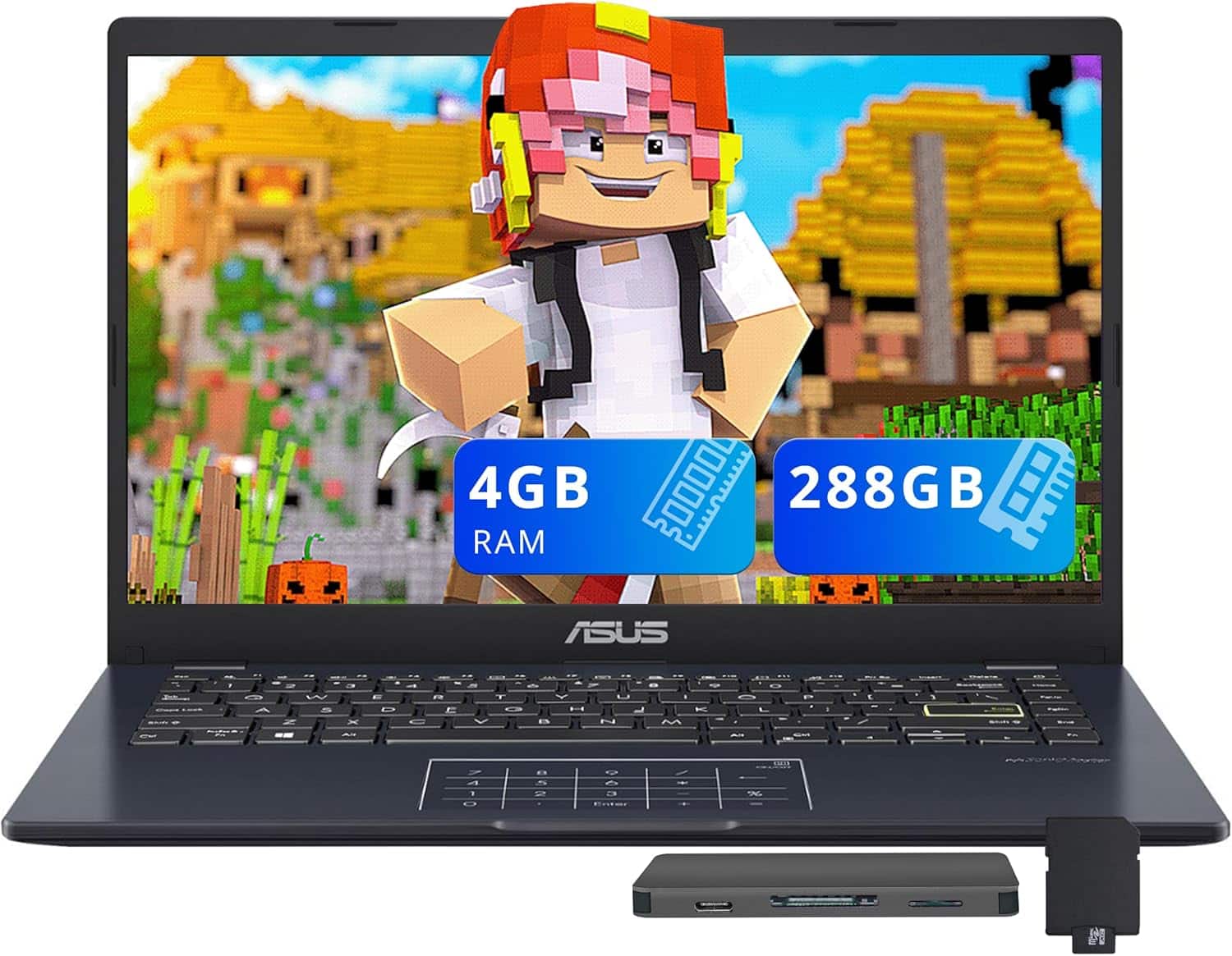 ASUS - Vivobook Go 14" FHD Laptop,Intel Celeron N4500,4GB RAM,128GB eMMC+160GB Dock Set,Intel UHD Graphics,Win 11 S - Black