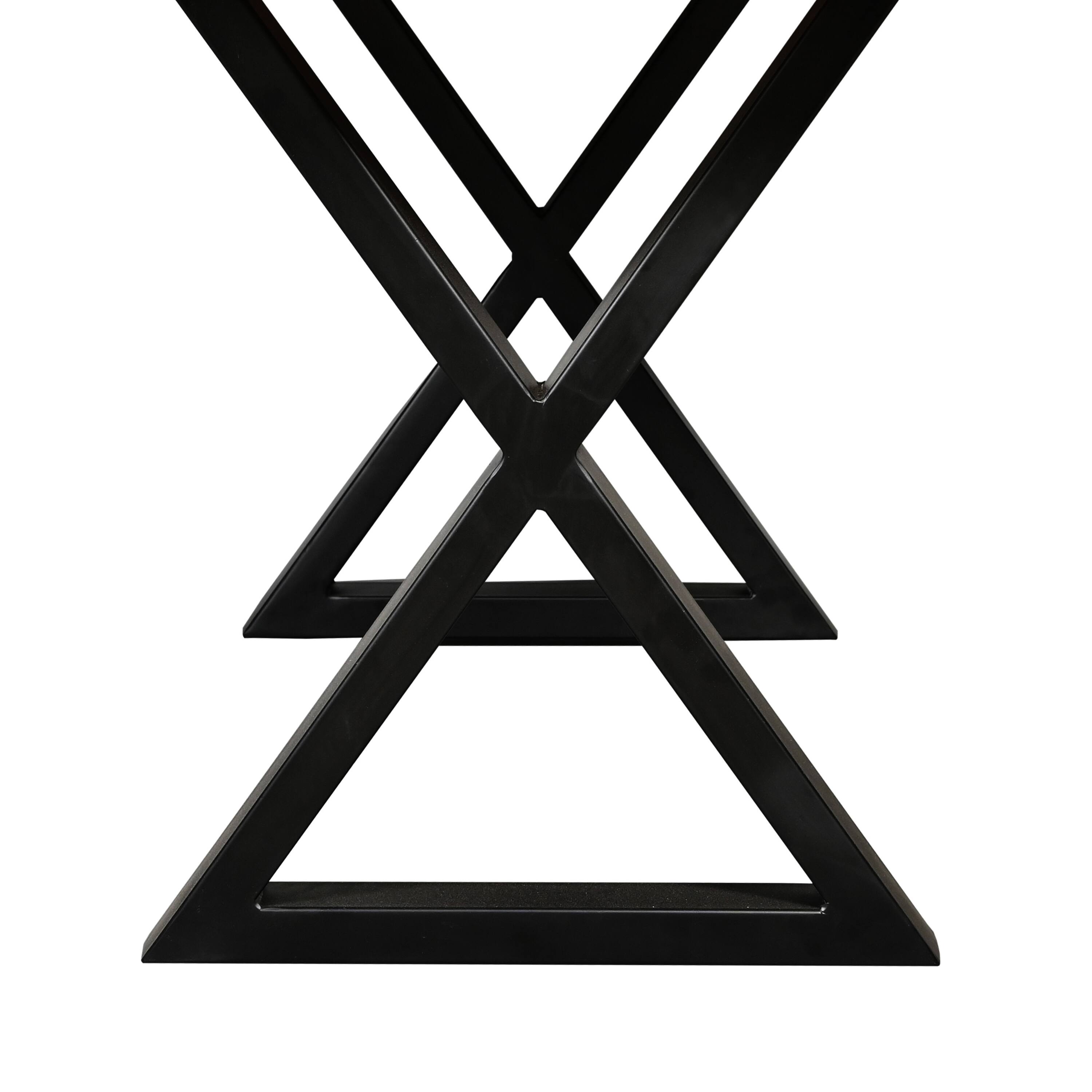 Alt View 4. Manhattan Lane - 67 Inch Rectangular Dining Table with Crossed Black Metal Legs and Natural Brown Faux Live Edge Acacia Wood Top - Brown and Black.