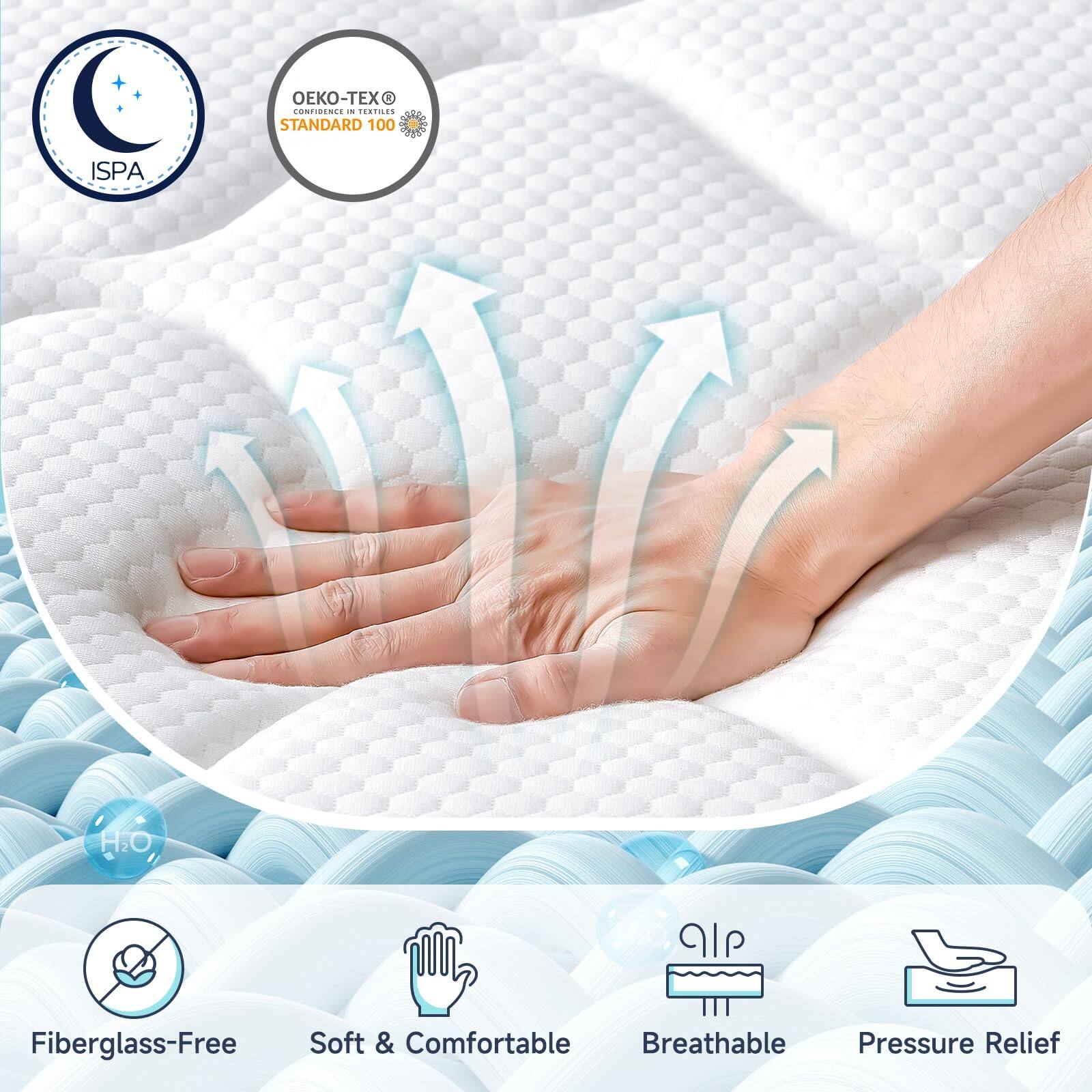- ISPA
- OEKO-TEX® STANDARD 100
- Fiberglass-Free
- Soft & Comfortable
- Breathable
- Pressure Relief