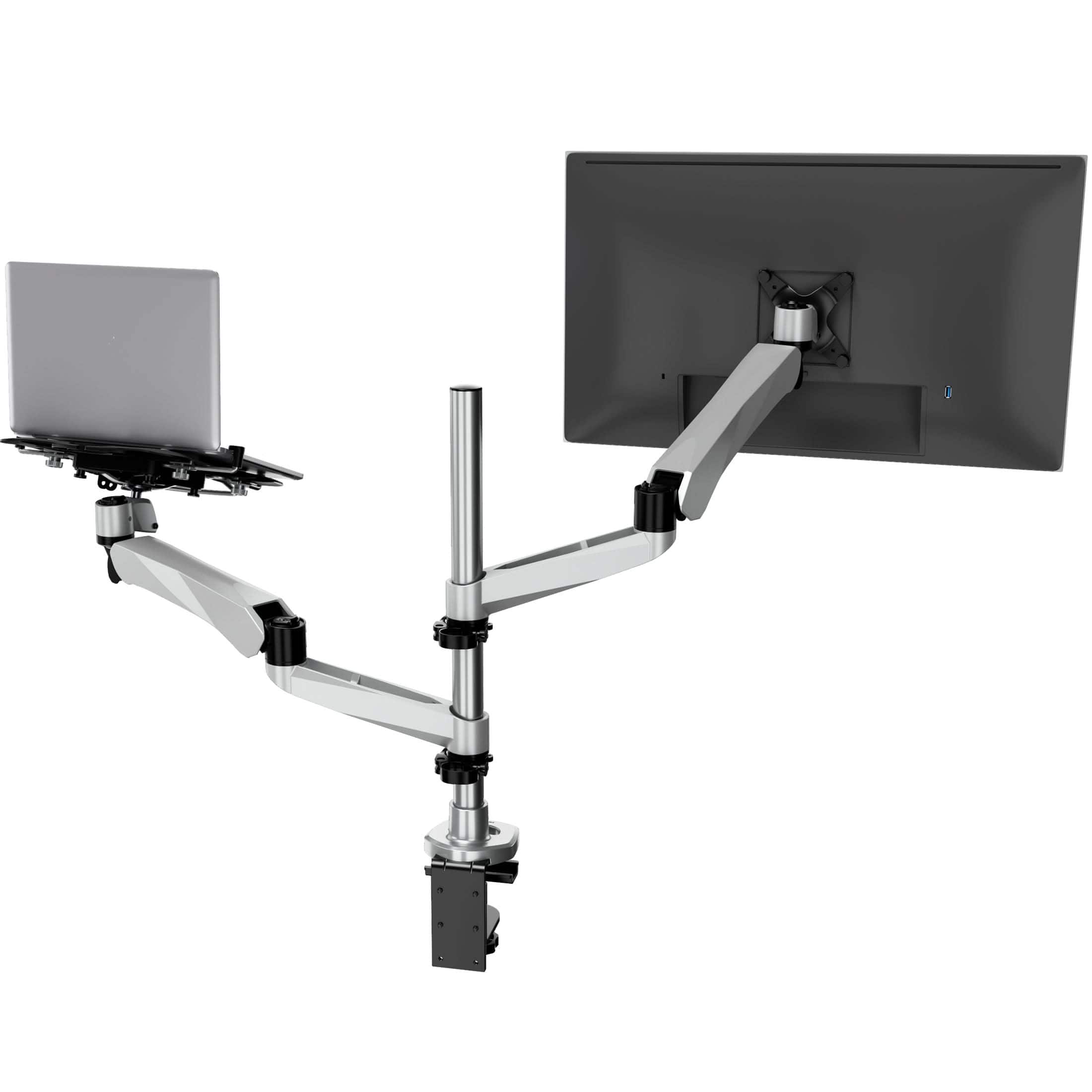 Mount-It! - CLiX Series Full Motion Single Monitor + Laptop Mount with Cooling Fan for 13"–32" Monitors - Silver