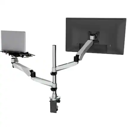 Front. Mount-It! - CLiX Series Full Motion Single Monitor + Laptop Mount with Cooling Fan for 13"–32" Monitors - Silver.