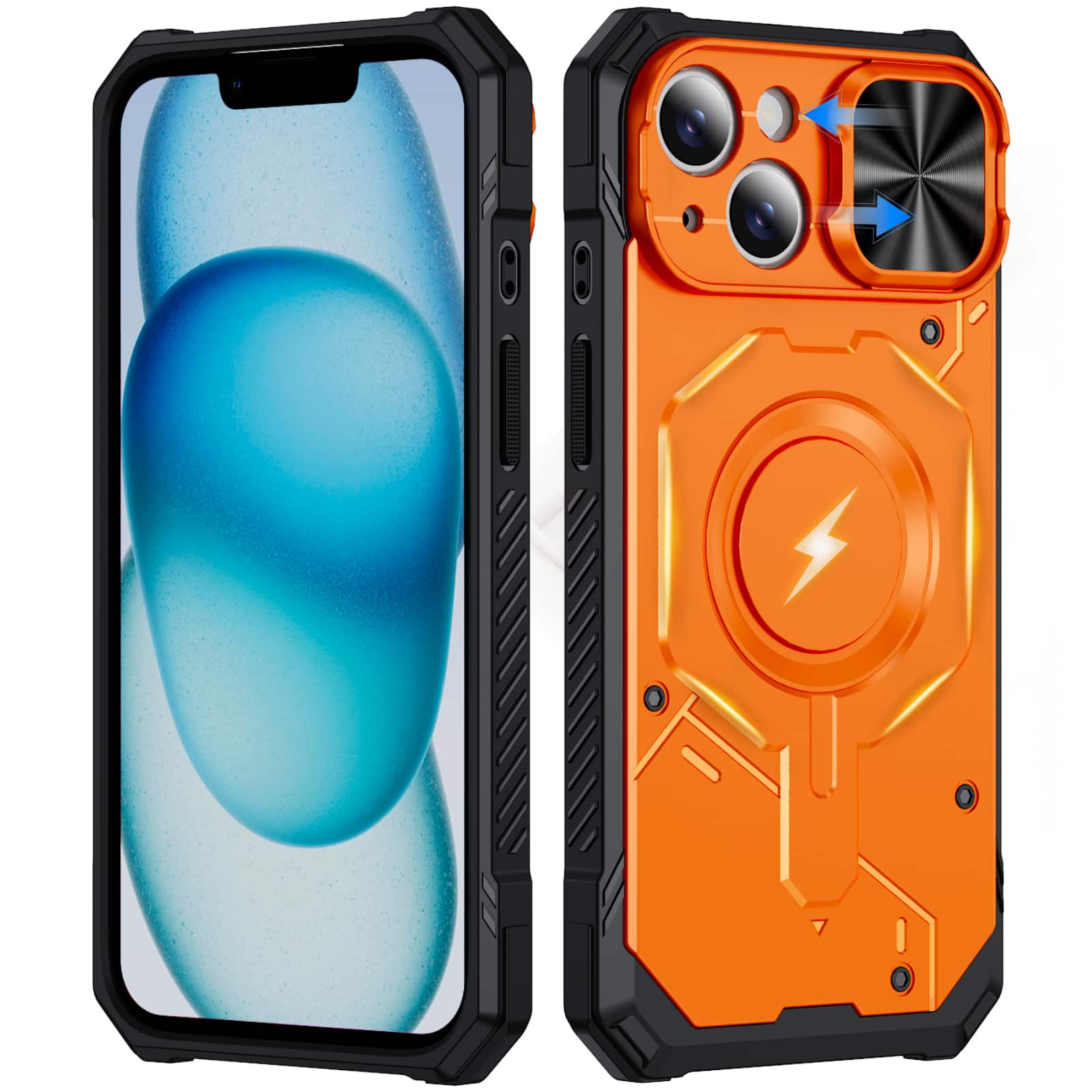 Dteck - Rugged Shockproof Magnetic Hybrid Protective Case for Apple iPhone 15 with Slide Camera Cover, Side Anti-Slip Texture - Orange price history on PriceWatchPro