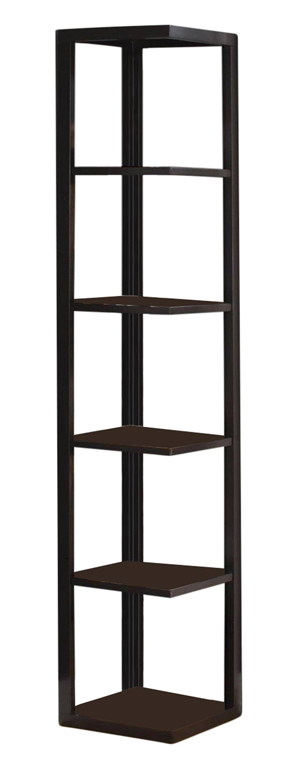 Alt View 1. Kings Brand Furniture - Kings Brand Furniture Hollis 5-Shelf Wood Bookcase Wood Wall Corner 5-Tier Bookshelf Case, Espresso Finish - Dark Brown.