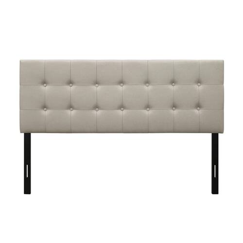 Front. SlickBlue - Button-Tufted Upholstered Headboard in Light Grey Beige Taupe Fabric - Light Grey.