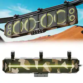 GoHawk - UTV Sound Bar | Waterproof 8-Speaker Bluetooth ATV Soundbar | 25" SxS with FM Radio & Lights - Camo Sand