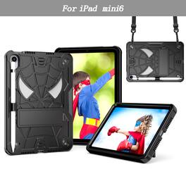 Dteck - Rugged Case for Apple iPad mini (6th Generation) 2021 with Strap, Heavy Duty Shockproof Cover Built-in Kickstand - Black