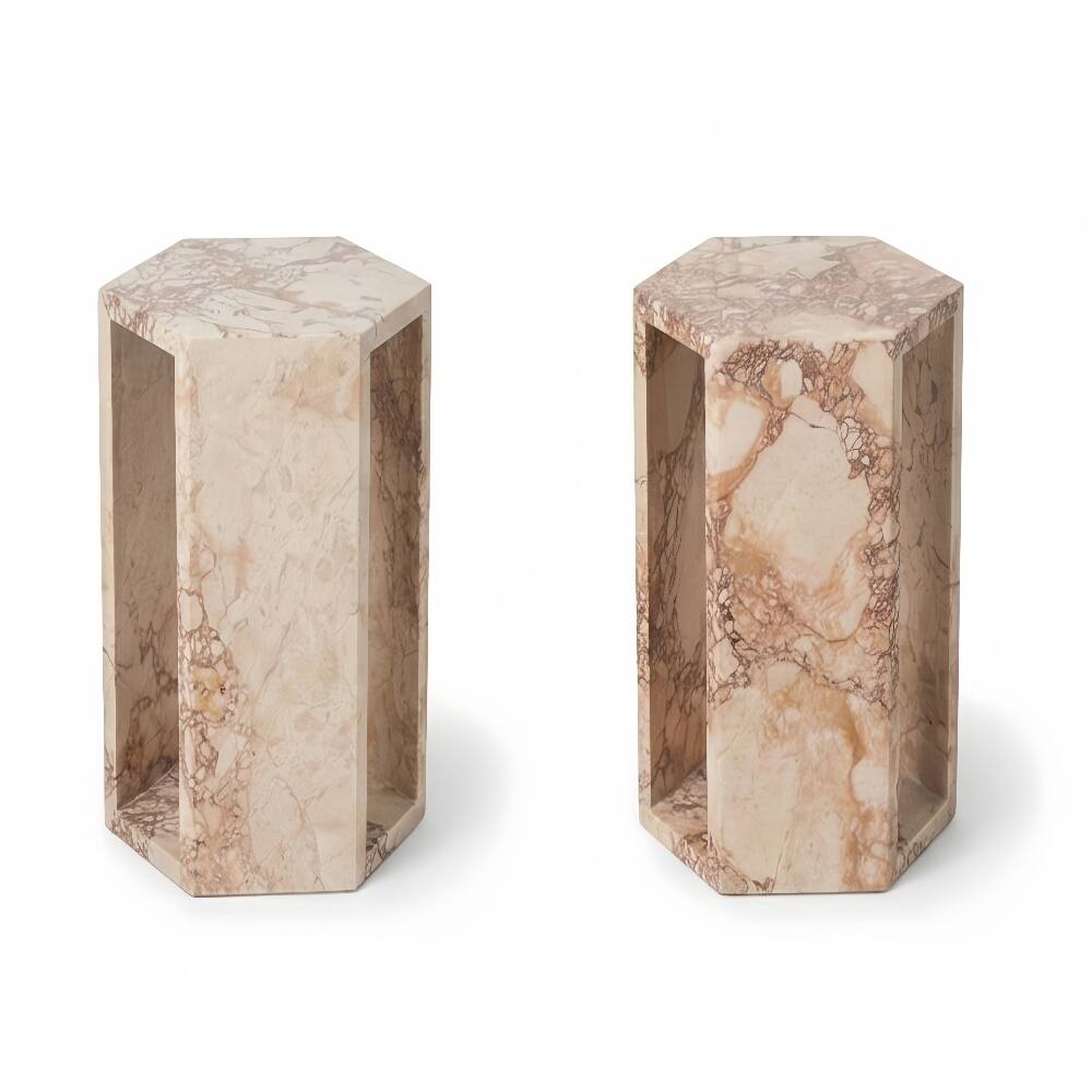 Loheer Luxury Natural Marble Side Table Hexagon Stone Pedestal Drink ...