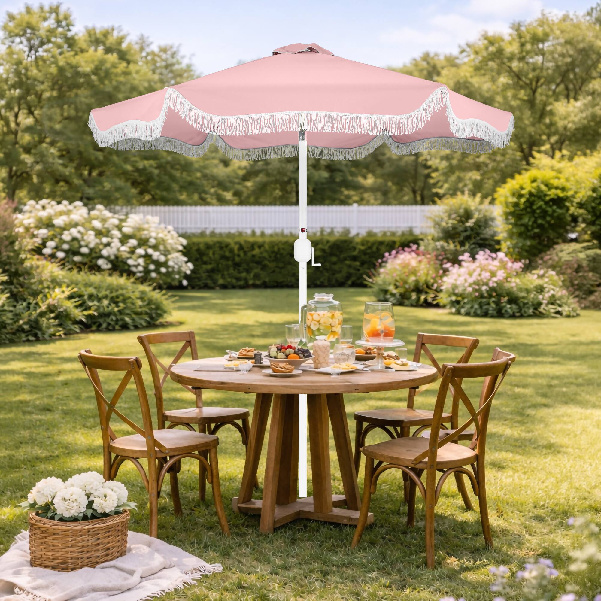 Alt View 8. Best Choice Products - Best Choice Products 7.5ft Fringe Market Umbrella  Boho Patio Sunshade w/ Tilt, UPF50+ - Pink - Pink.