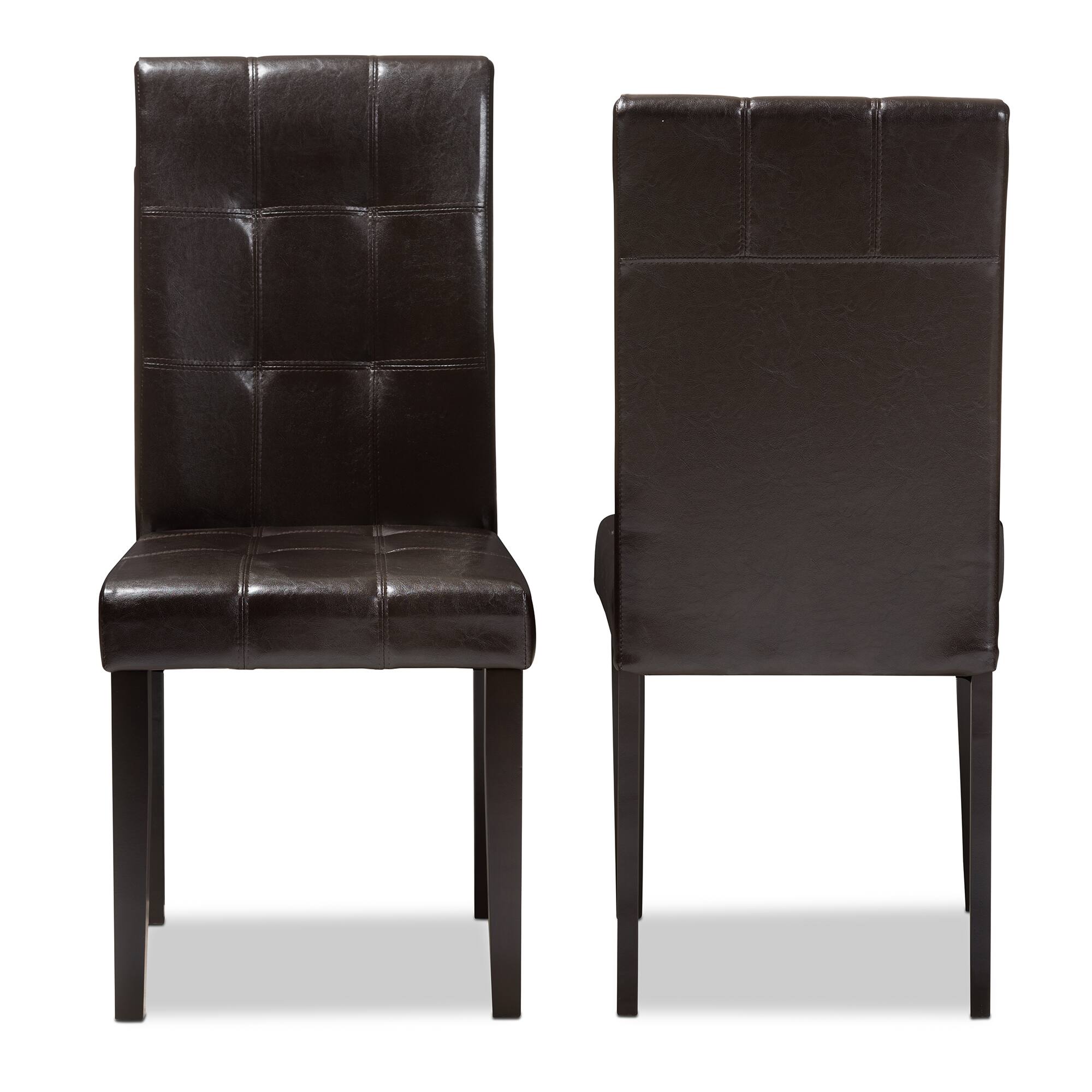 Angle. Baxton Studio - Set of 2 Avery Modern and Contemporary Faux Leather Upholstered Dining Chairs - Dark Brown.