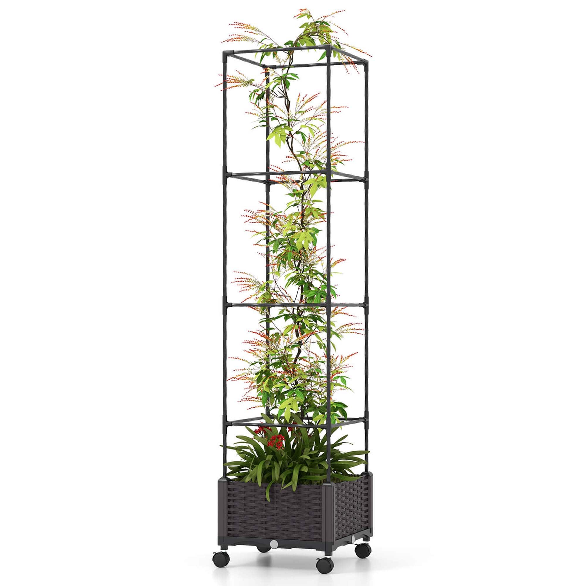 Front. Costway - 1 PCS 67" Planter Raised Garden Bed with Planter Box &Trellis Adjustable Height - Black.