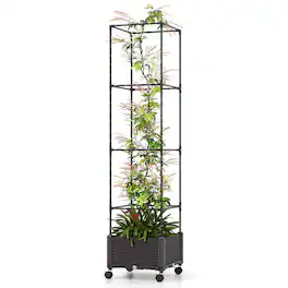 Costway - 1 PCS 67" Planter Raised Garden Bed with Planter Box &Trellis Adjustable Height - Black