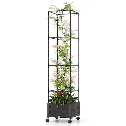 Front. Costway - 1 PCS 67" Planter Raised Garden Bed with Planter Box &Trellis Adjustable Height - Black.