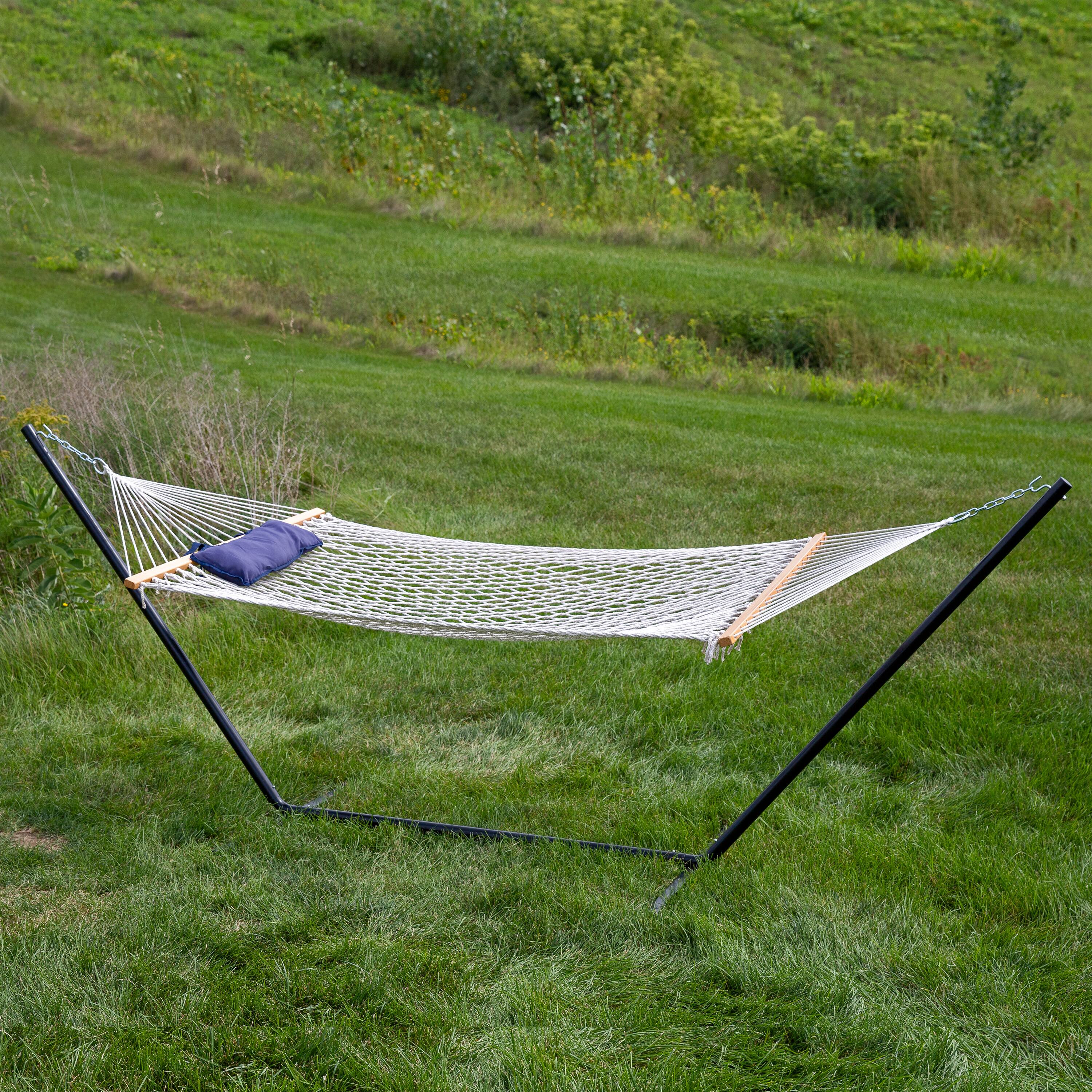 Alt View 7. Sunnydaze - 2-Person Rope Hammock with Steel Stand and Pad/Pillow - Lakeview.