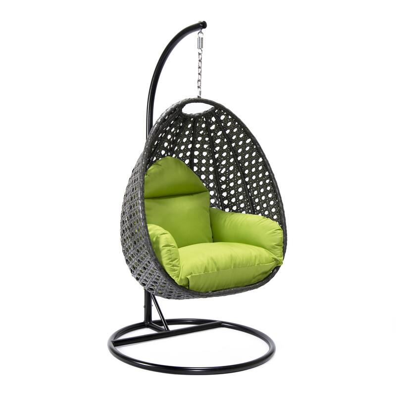 Front. LeisureMod - LeisureMod Outdoor Charcoal Wicker Egg Chair with Steel Stand, UV & Rust Resistant Single Swing for Patio & Garden - Light Green.