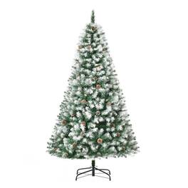 PULUZ - 6ft Unlit Snow-Dusted Full Fir Artificial Christmas Tree with Realistic Branches, 61 Pine Cones and 800 Tips - Green