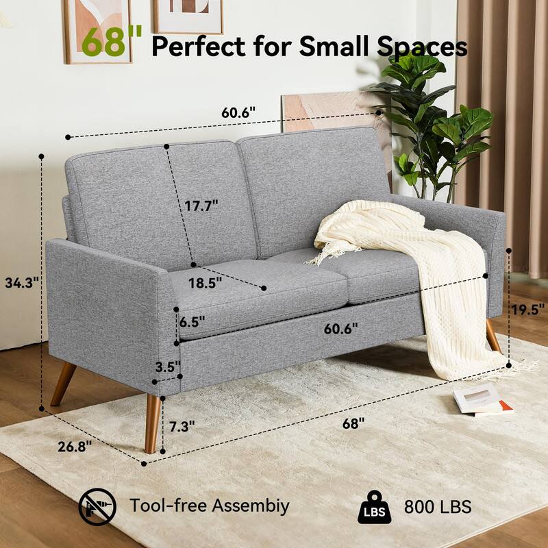 68" Perfect for Small Spaces  
60.6" 17.7" 34.3" 18.5" 6.5" 60.6" 19.5" 3.5" 26.8" 7.3" 68"  
Tool-free Assembly  
800 LBS