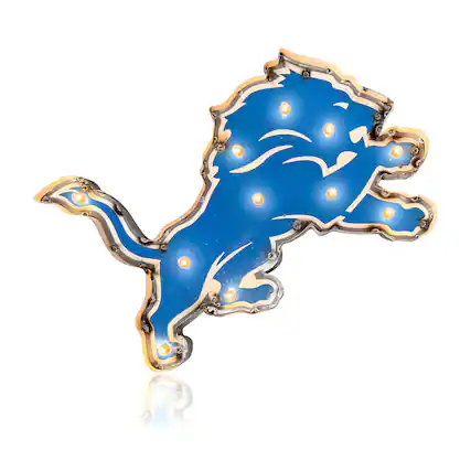 Front. Imperial - Detroit Lions Logo Lighted Recycled Metal Sign - Blue.