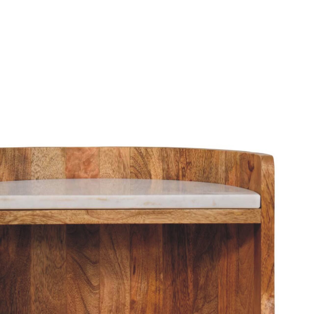 Back. Artisan Furniture - Artisan Furniture Solid Wood Curved Bedside with Marble Top, 2 Drawers, 1 Open Shelf, Brown - Brown.