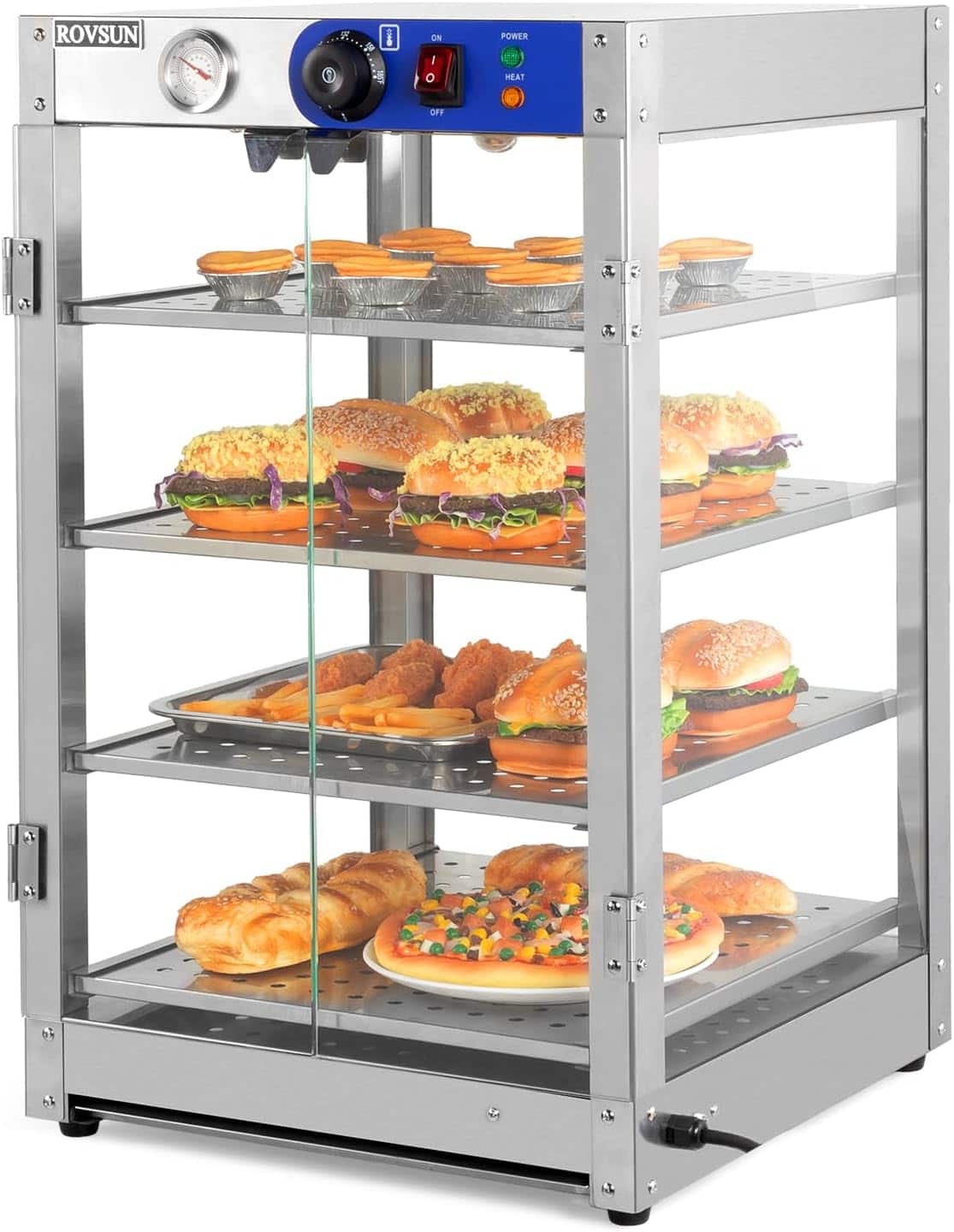 Winado - 4-Tiers Electric 800W Food Warmer Display Case Commercial Food Pizza Showcase - Silver