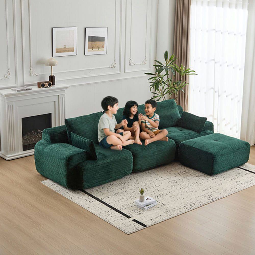 Alt View 10. Kadyn - Modern Memory Foam Compressed Sofa, Large Pet-Friendly Sectional Couches, Corduroy Fabric, Green - Green.