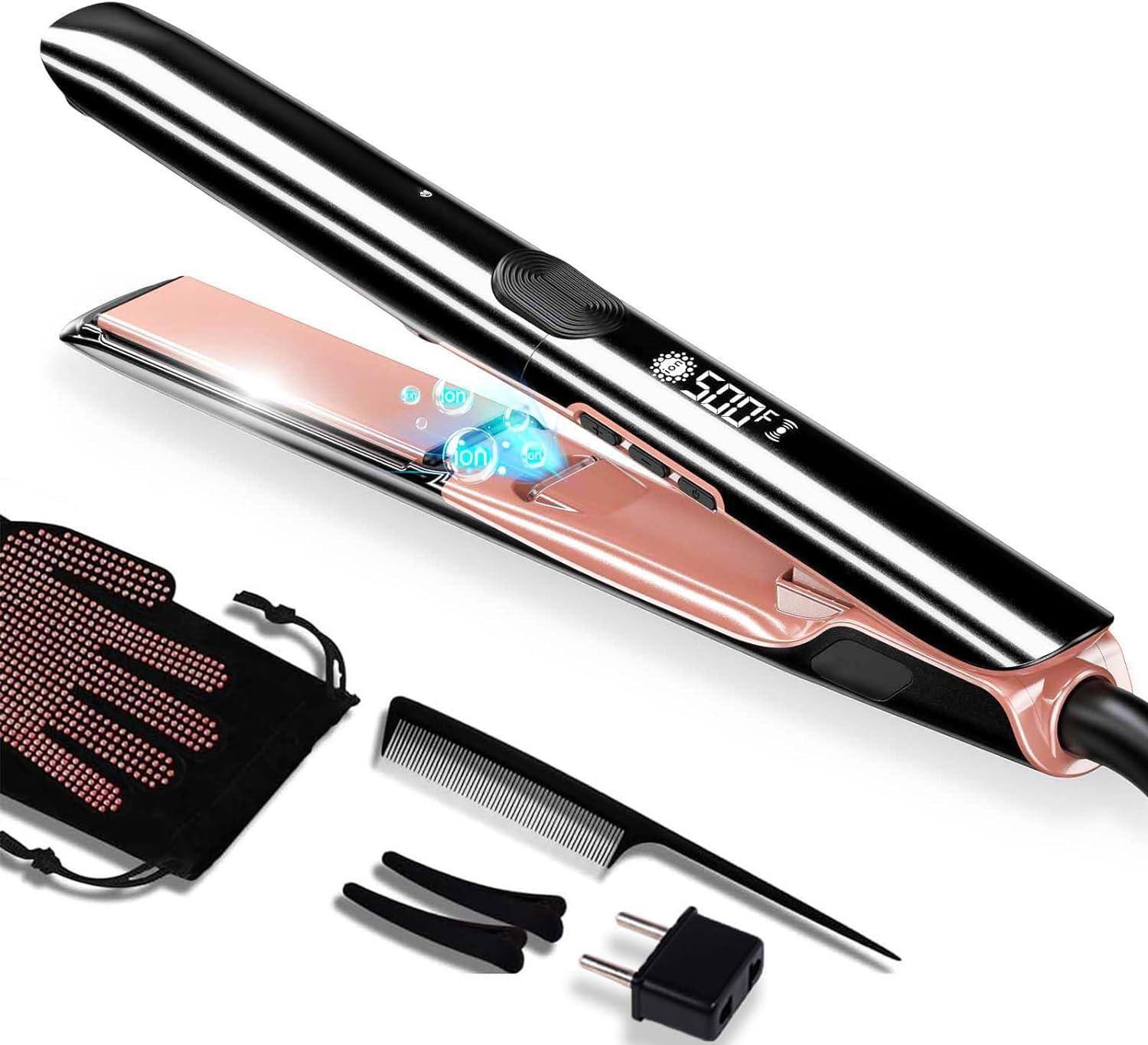 The Best Inks - 500 Degree High Temp Professional Hair Straightener 30s Fast Heating Ceramic Flat Iron 2 In 1 And Curler - 500 Degree Hair Straightener