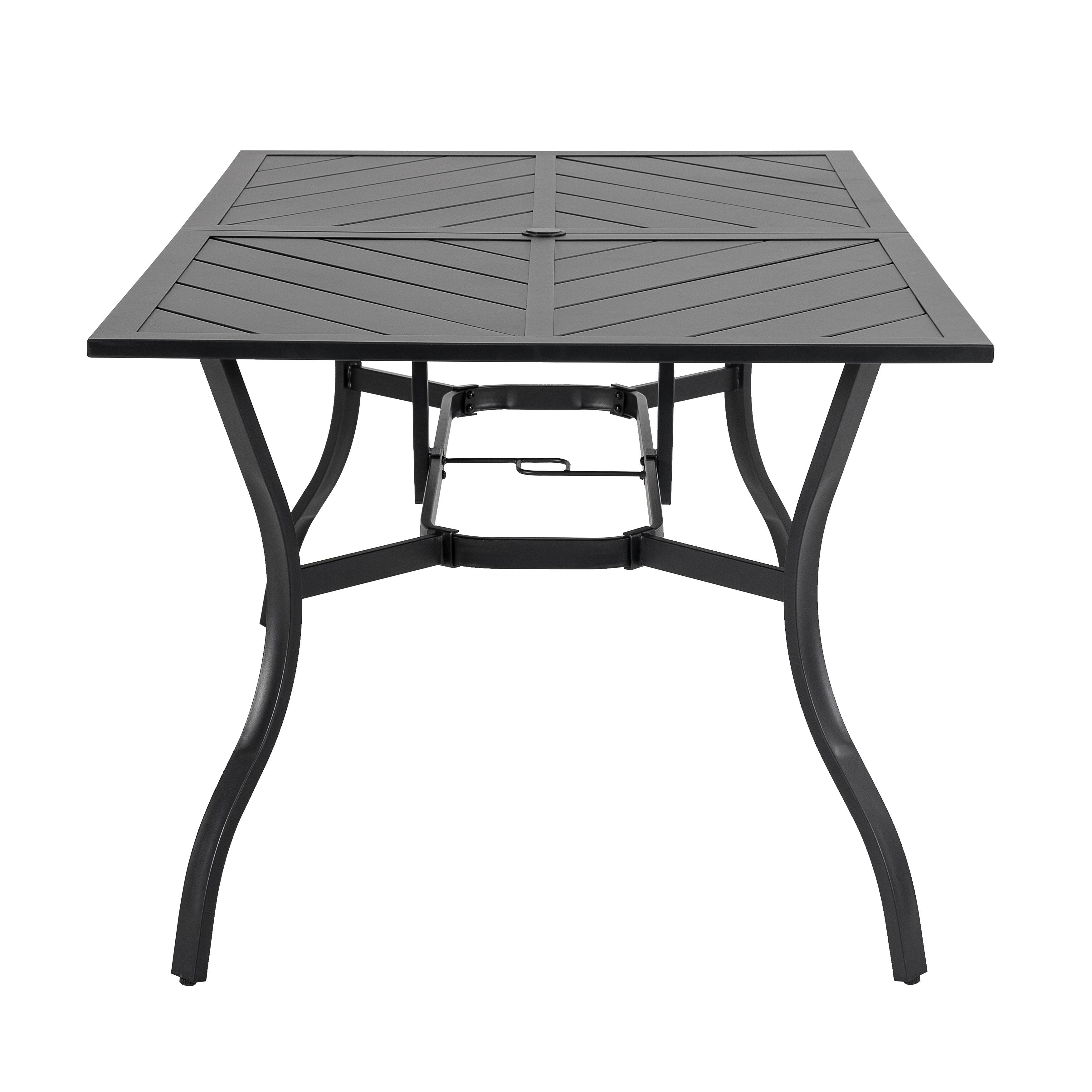 Alt View 7. Nuu Garden - Outdoor Rectangle Iron Dining Table, 61'' x 37'' Splice Tabletop with 1.8'' Umbrella Hole - Black.