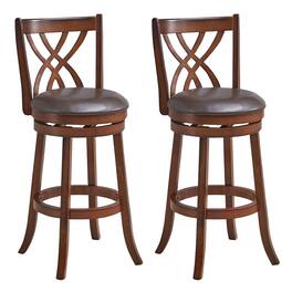 Costway - Set of 2 Swivel Bar Stools Bar Height Dining Pub Chairs with Rubber Wood Legs - Brown