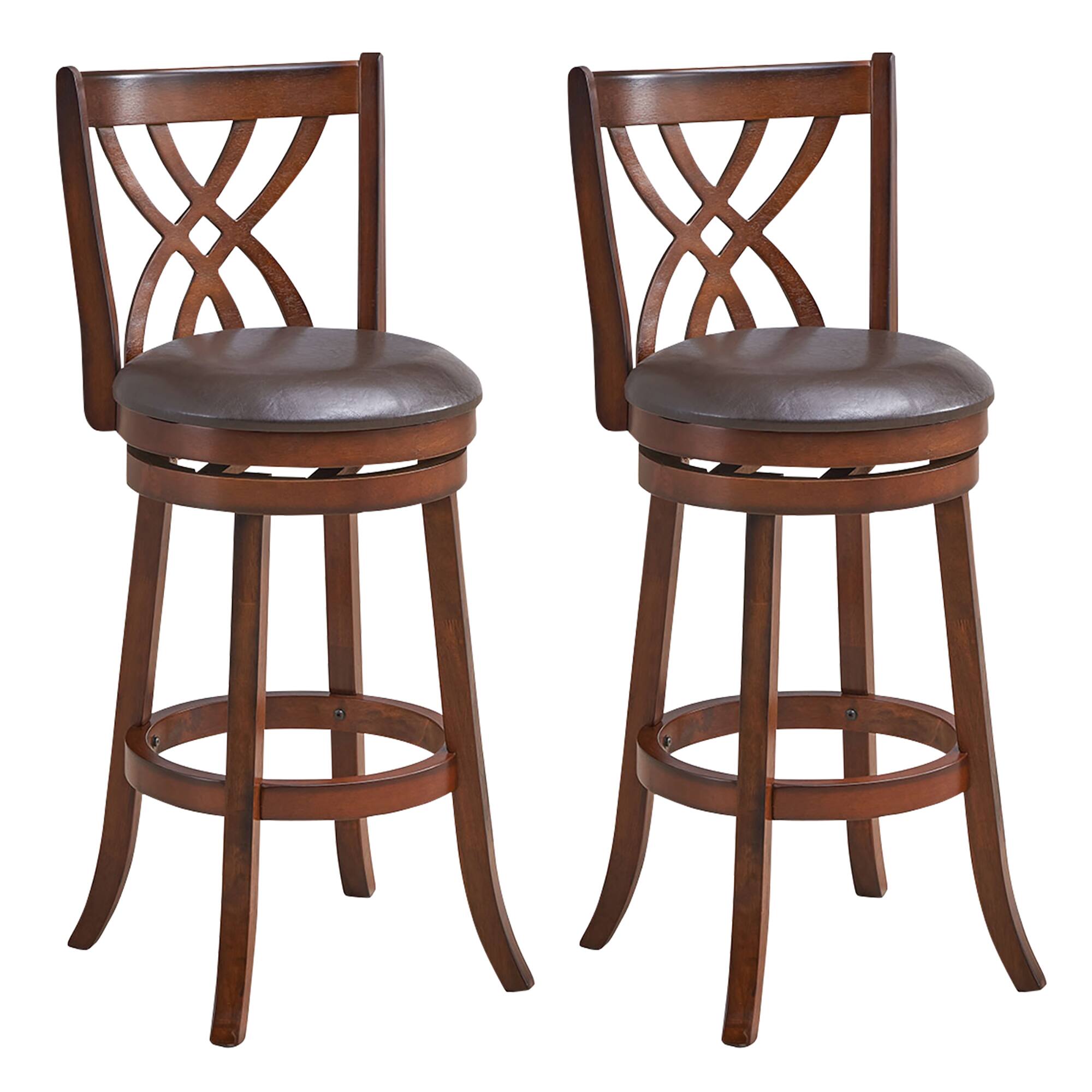 Front. Costway - Costway Set of 2 Swivel Bar Stools Bar Height Dining Pub Chairs with  Rubber Wood Legs - Brown.