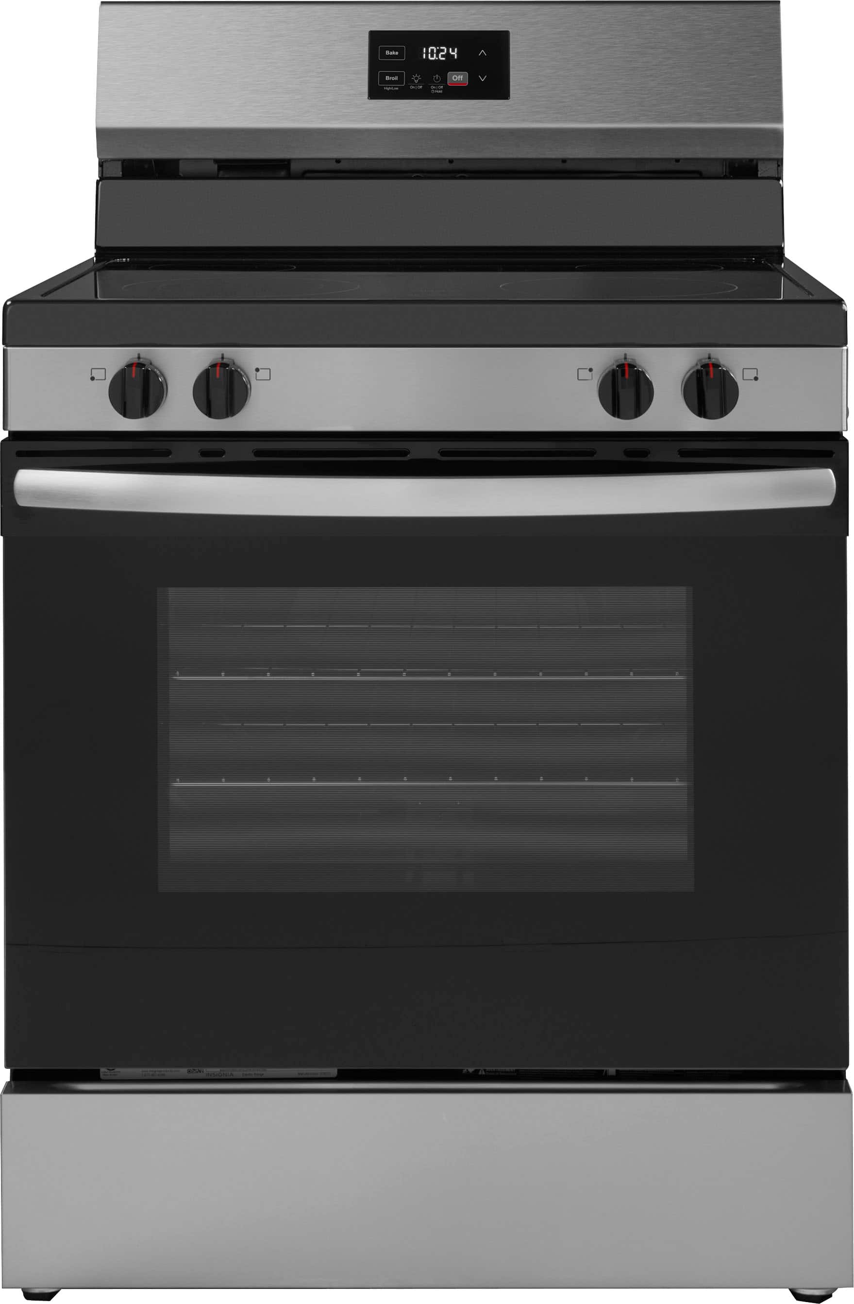 Insignia™ - 5.3 Cu. Ft. Freestanding Electric Range with Dual-Size Burner and Storage Drawer - Stainless Steel - Front_Zoom