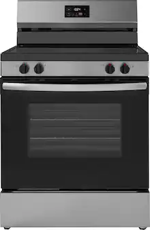 Front. Insignia™ - 5.3 Cu. Ft. Freestanding Electric Range with Dual-Size Burner and Storage Drawer - Stainless Steel.