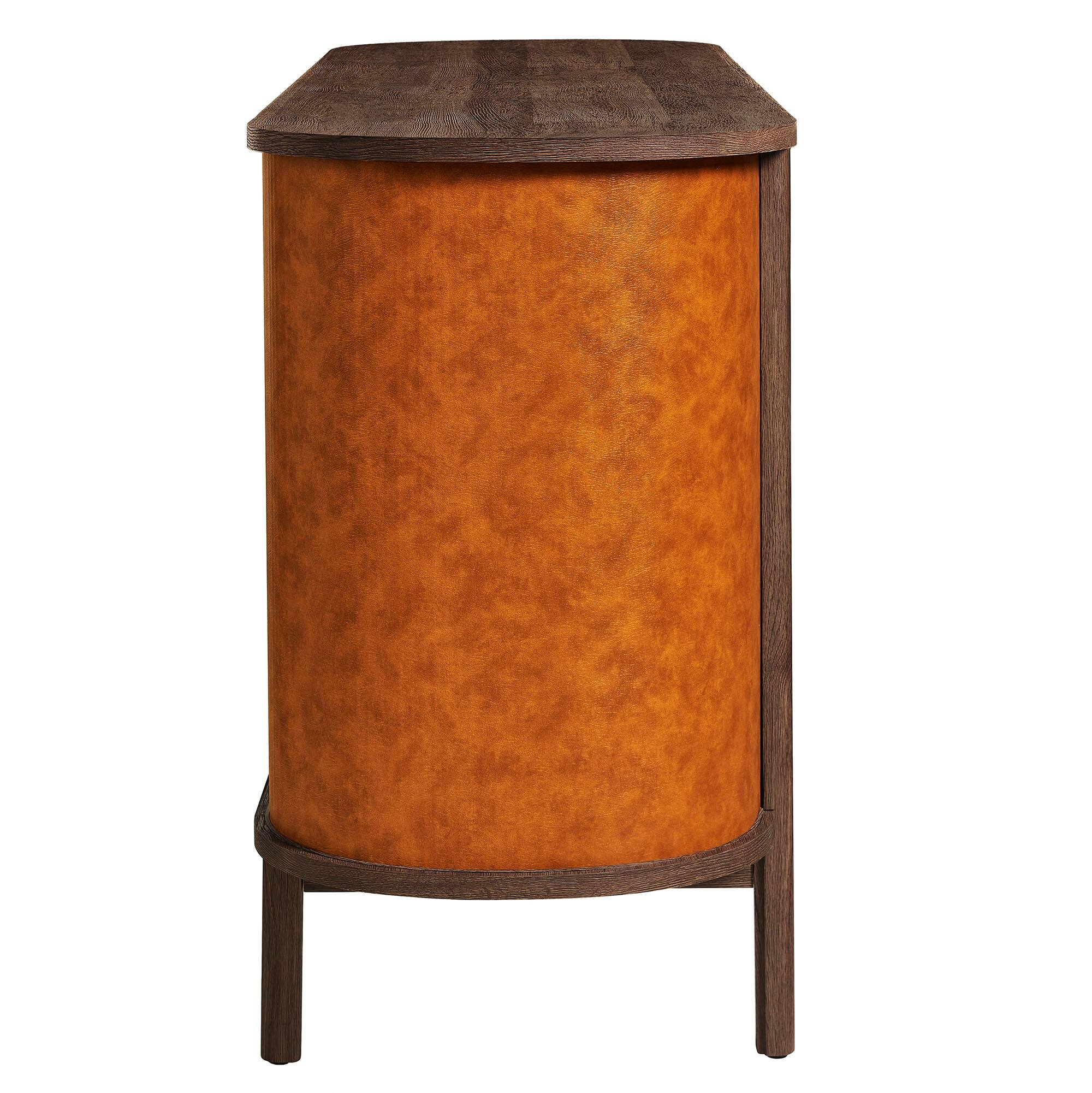 Alt View 4. Modway - Coralie Curved 6-Drawer Vegan Leather Oval Dresser by Modway - Walnut Tan.