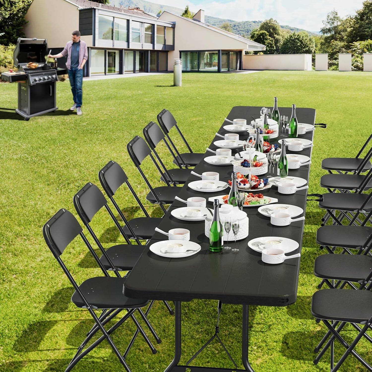 Alt View 7. Winado - 8FT Plastic Folding Table Rectangular Portable Tree Patterned HDPE Tabletop w/ Carrying Handle for Indoor Outdoor Picnic - Black.
