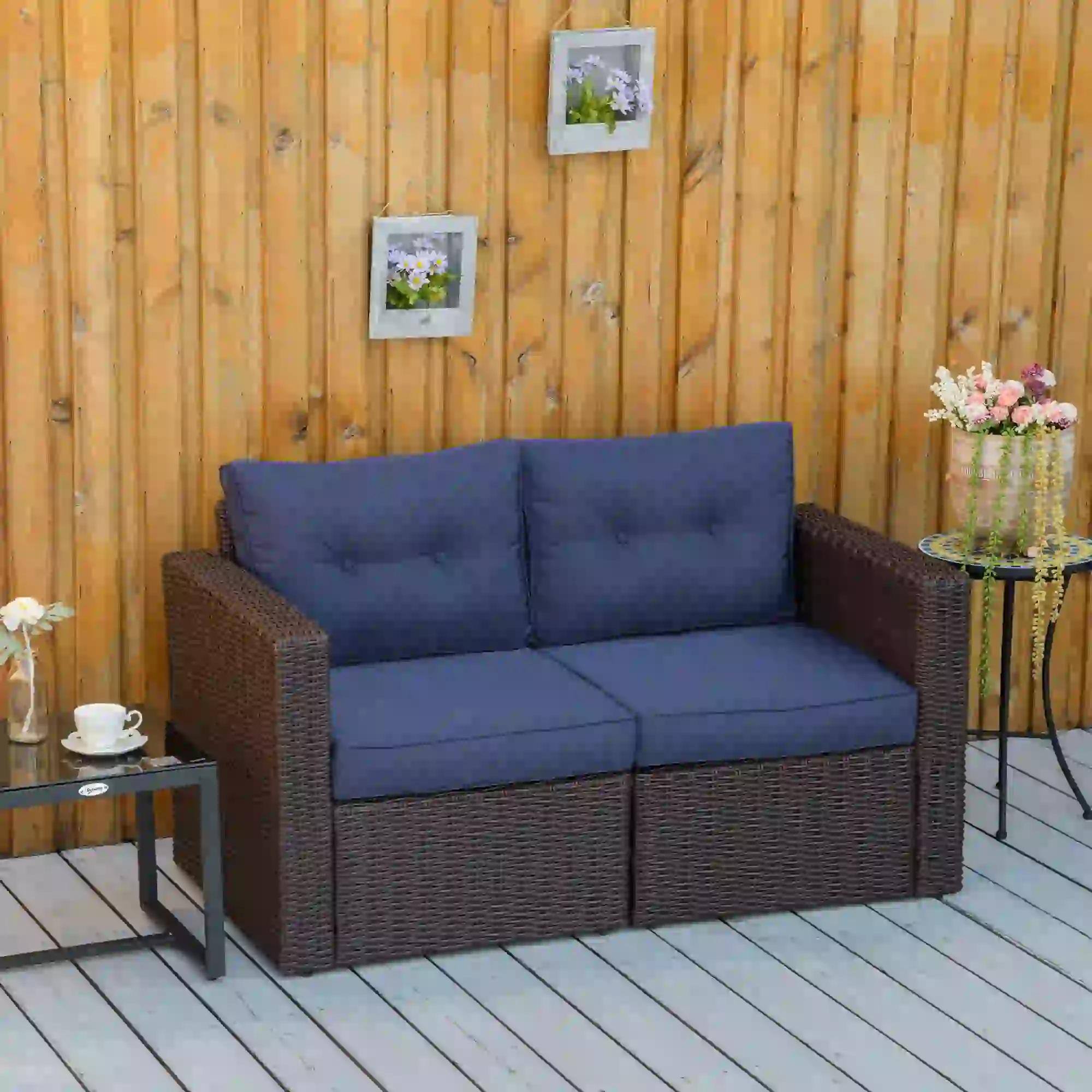Left. Resenkos - Resenkos 2 Pieces Patio Wicker Corner Sofa Set, Outdoor Sectional Furniture, Blue - Blue.