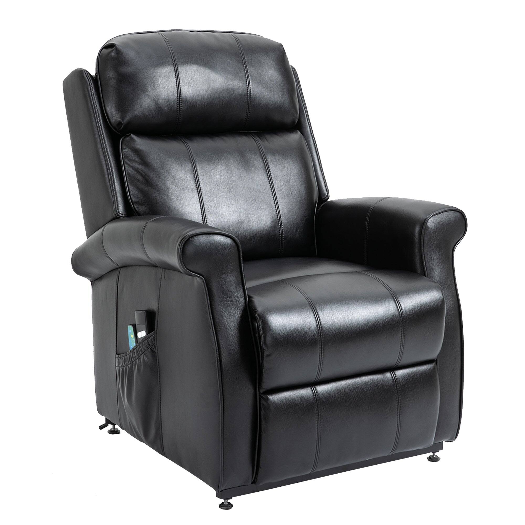 Angle. Boyel Living - Faux Leather Elderly Power Lift Recliner 8-Point Massage Reclining Chair with Side Pocket and Remote Control - Black.