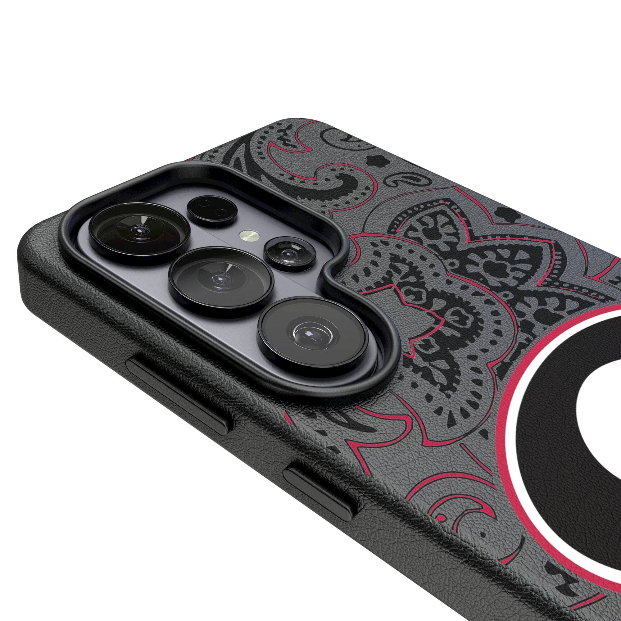 Alt View 2. Keyscaper - Georgia Bulldogs Paisley Galaxy Magnetic Bump Case - S24 Ultra - Black.