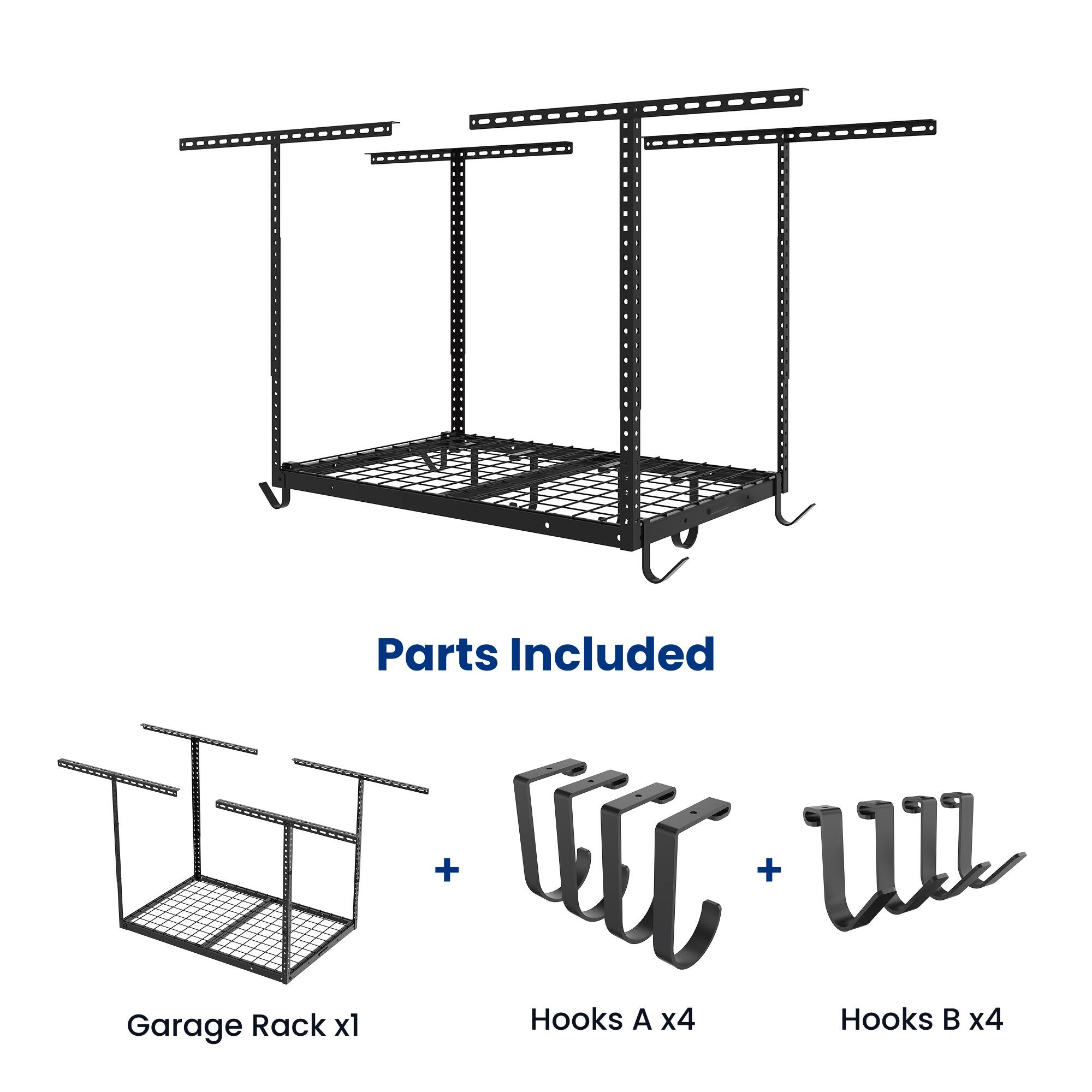 Parts Included

- Garage Rack x1
- Hooks A x4
- Hooks B x4