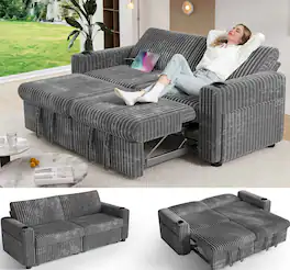 Dyonery - 91"Sleeper Sofa, Pull-out bed with reclining backrest, USB ports, cup holders. Tool-free assembly, Gray - Gray