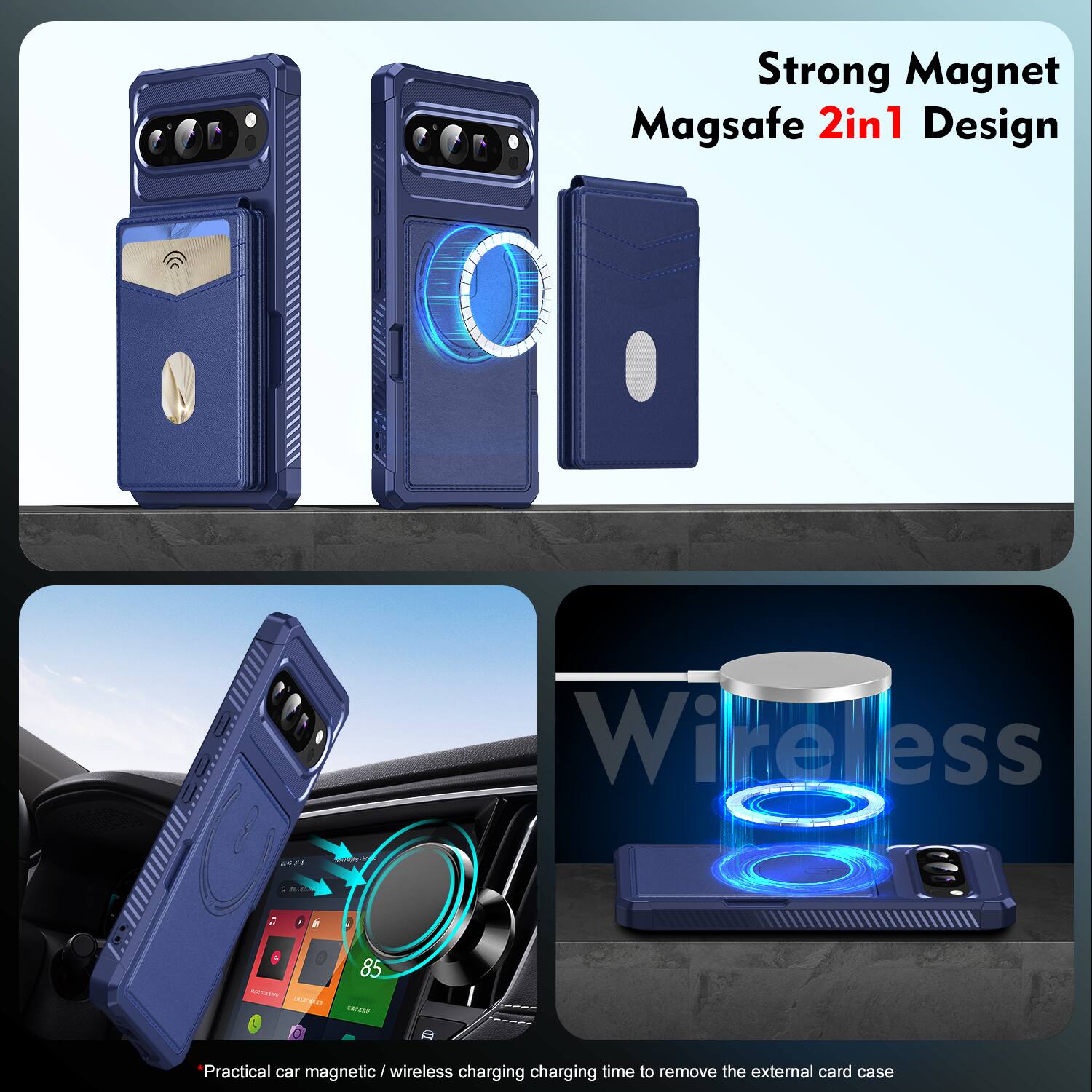 Strong Magnet Magsafe 2in1 Design

Wireless

Practical car magnetic / wireless charging charging time to remove the external card case