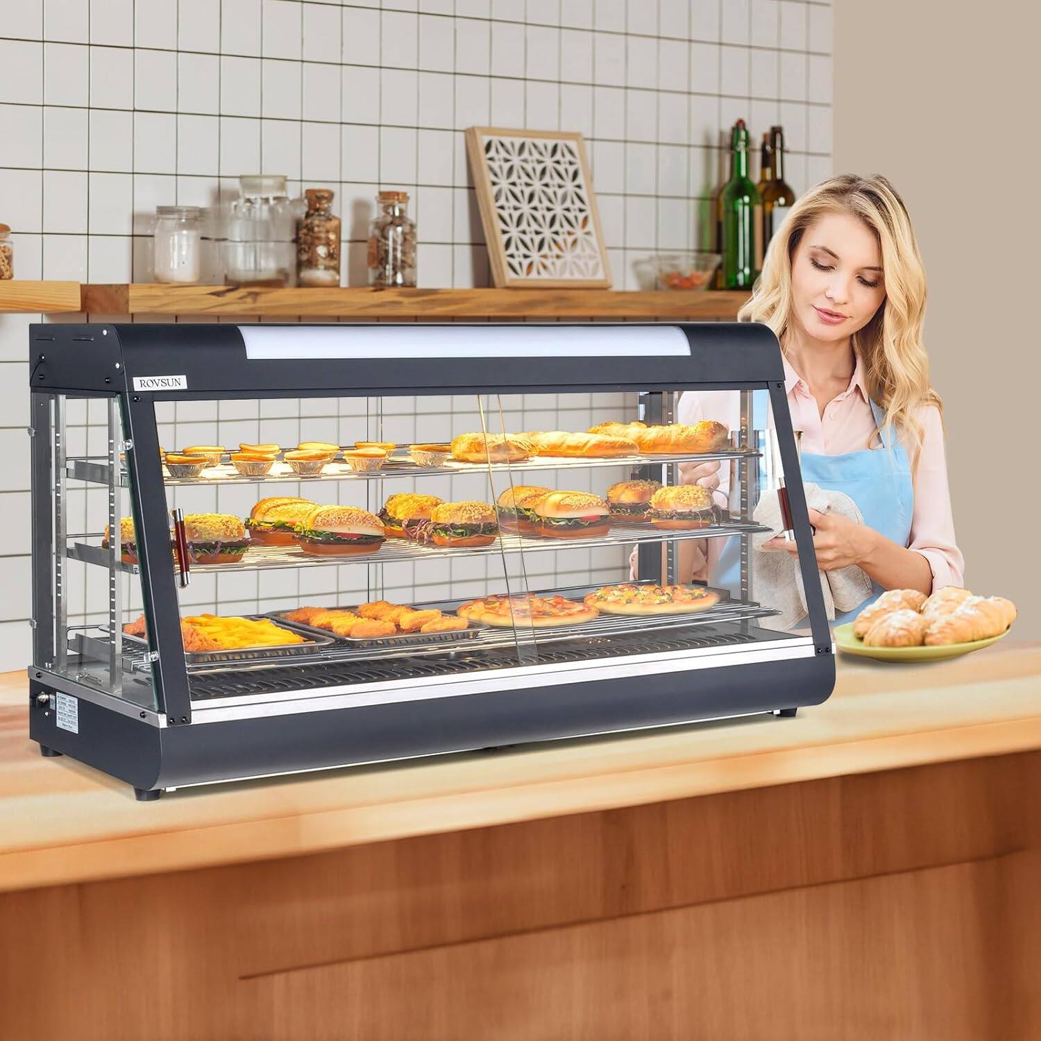 Alt View 8. Winado - 47" Food Warmer Pizza Warmer Countertop,3-Tier Food Warmer Display Pretzel 1800W - Black.