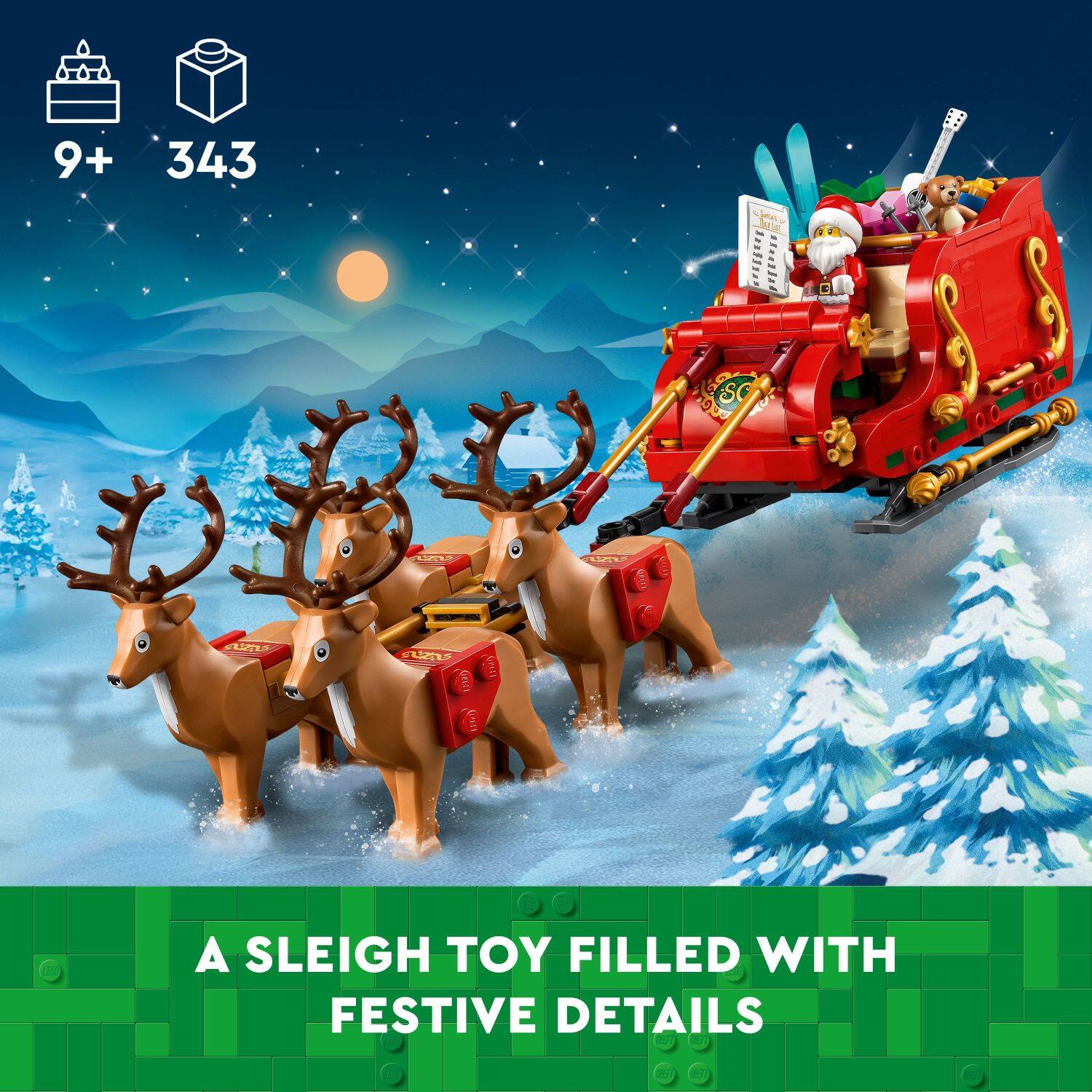 A SLEIGH TOY FILLED WITH FESTIVE DETAILS